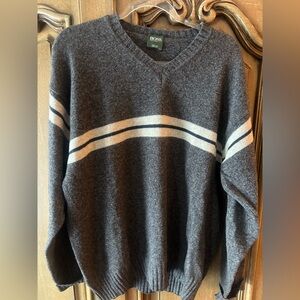 Hugo Boss Charcoal V-Neck Sweater with Stripes